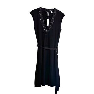 Iisli Bcall Dress Size 2/P Black Color Bauhaus Wool Beaded Sheath Dress NEW $275